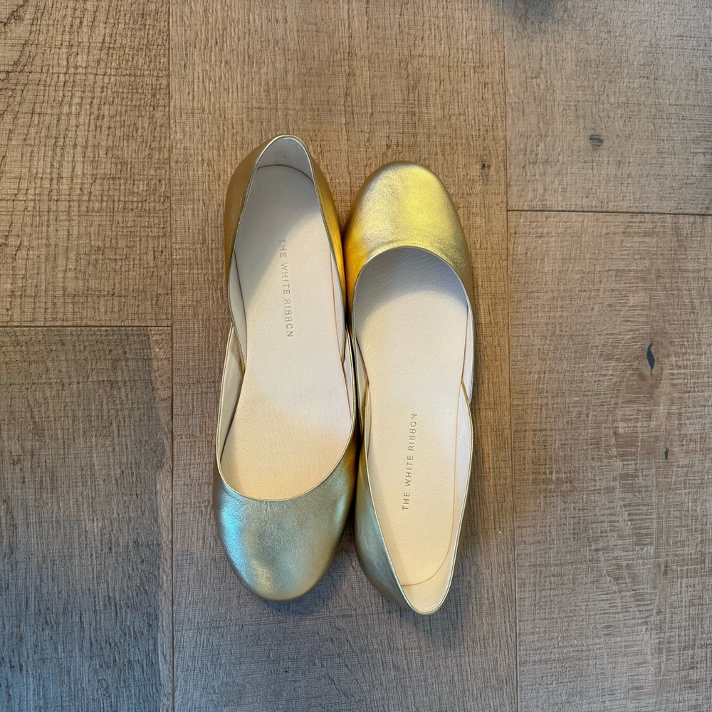 Gold Genuine Leather Ballet Flats - The White Ribbon